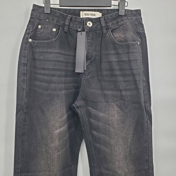 Real Takai Black Denim Straight Jean Pants Men Size Large NWT Faded Wash Baggy - Picture 2 of 12